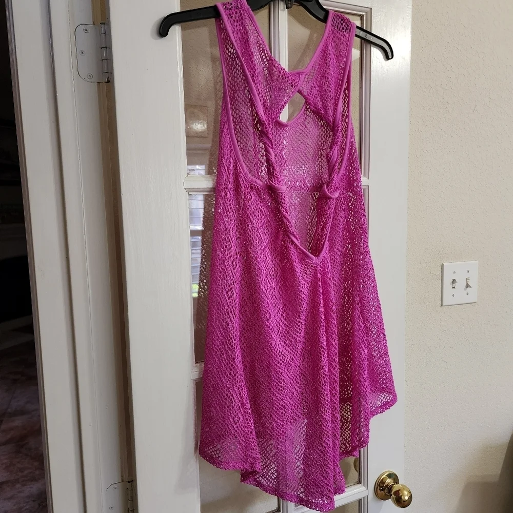 OP Ocean Pacific Crochet Swim Cover Up Dress Smooth Lilac XL 15-17